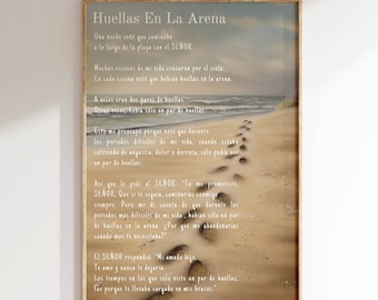 Huellas En La Arena - En Español | Spanish Version of Footprints In The Sand - Unframed Art Print (175gsm fine art paper)