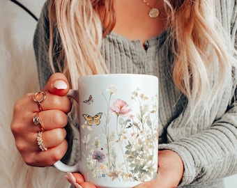 Christian Floral Mug Colossians 3:12 | Pressed Wildflowers Cottagecore Coffee Cup, Vintage Botanical Tea Cup, Gift for Flower Garden Lovers