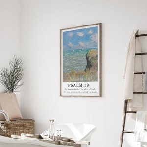 Printable Bible Art - Psalm 19 The Heavens Declare the Glory of God | Vintage Claude Monet Art with Psalm Scripture | Bible Poster Print