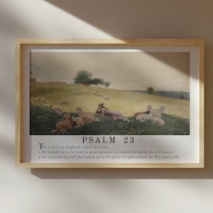 PSAUME 23 - Art mural Le Seigneur est mon berger | Art biblique du Psaume 23, décoration religieuse, peinture vintage avec verset de la Bible - art imprimable