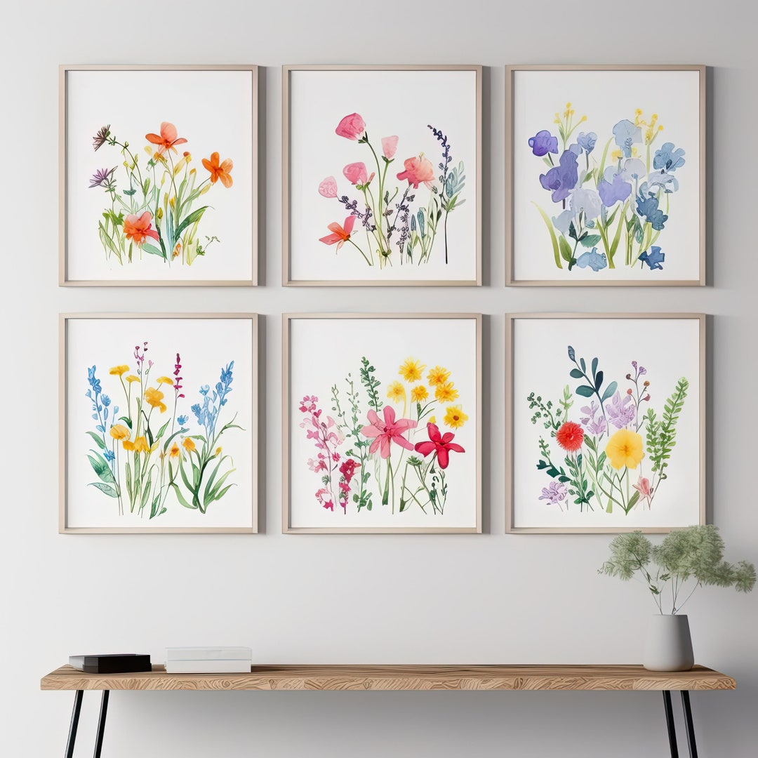 Gallery Set of 6 Colorful Wildflower Wall Art | Printable Watercolor ...