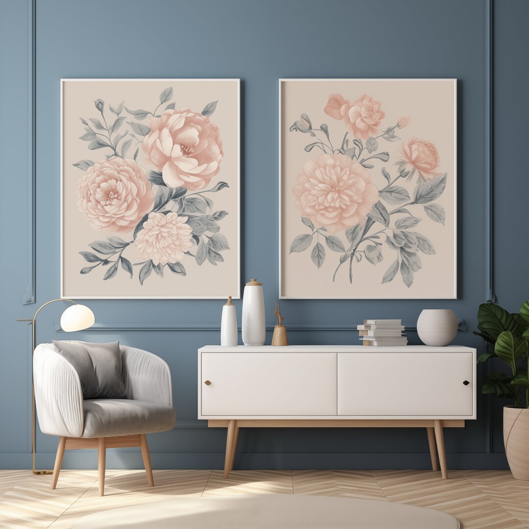 Floral Wall Art Set | Soft Pink Flower Blooms, Pink Peonies | Floral ...