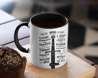 Christian Cup - Hebrews 4:12 The Word of God is Living & Powerful | Christian Coffee Cup, Jesus mug, Inspirational Bible Verse Mug