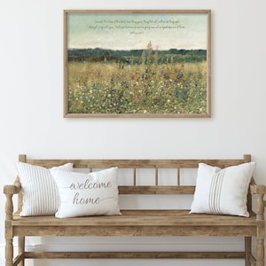 Consider The Lilies Vintage Painting - Matthew 6:28 Bible Verse Wall Decor, Botanical Scripture Art | Wildflower Field - Unframed Art Print