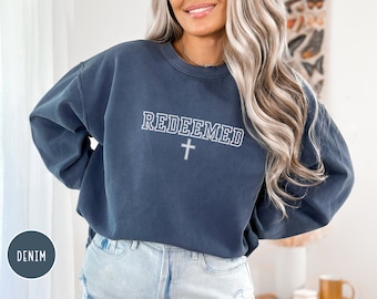 Sudadera redimida, suéter cristiano / sudadera de colores cómodos / suéter de versículo bíblico, ropa cristiana, suéter de Jesús, regalo cristiano