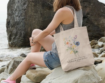 Flower Tote Bag with Bible Verse Isaiah 40:8 | Floral Tote Bag, Shopping Bag, Beach Bag, Gift For Women Totes, Bridal Gift, Shopping Bag