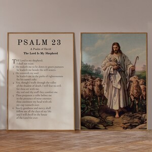 The Lord is My Shepherd Psalm 23 - Set of 2 Wall Bible Scripture Posters | Vintage Jesus Wall Art | PRINTABLE Jesus Christ Wall Art