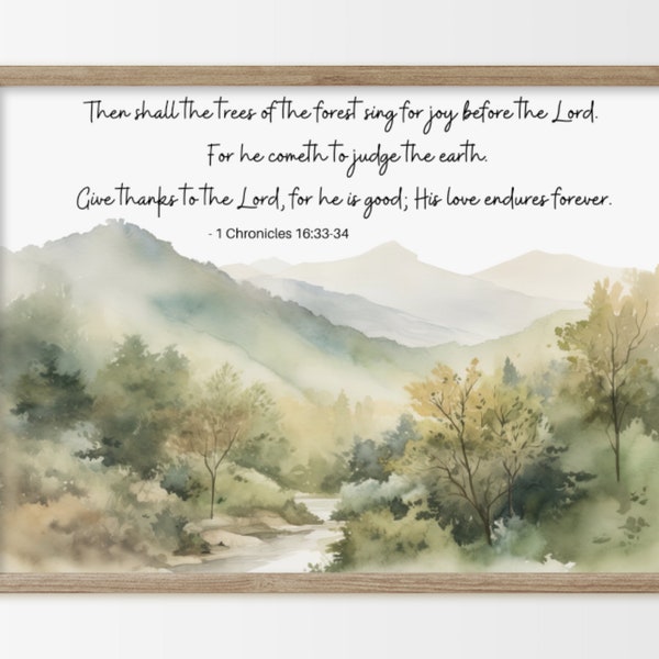 Bible Verse Wall Art | 1 Chronicles 16 - Give Thanks To The Lord | Scripture Wall Art Decor | Christian Bible Art Painting