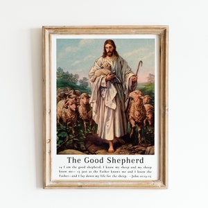 The Good Shepherd - Vintage Jesus Wall Art with Bible Verse from John 10:14 | Bible Verse Wall Decor - PRINTABLE Jesus Christ Wall Art