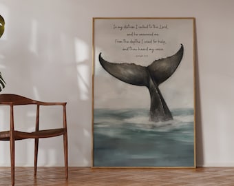 Jonah 2: 2 aus den Tiefen, die ich um Hilfe rief - Ocean Beach Hausdekor, Küstenwandkunst, Walschwanzmalerei-Druck - Jonah und die Walkunst