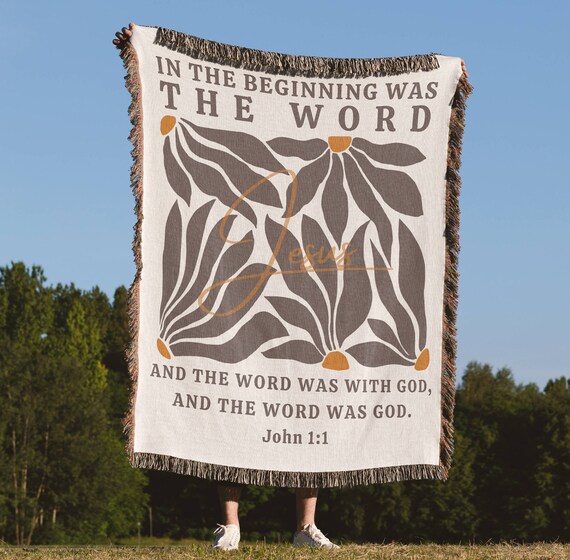 John 1:1 Woven Blanket - In The Beginning Was The Word | Jesus Blanket, Bible Verse Blanket, Christian Blanket Gift - Cotton Woven Blanket