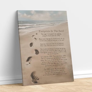Footprints in the Sand Poem Canvas Wall Art | Footprint Poem, Inspirational Canvas, Christian Canvas - Jesus Wall Art, Beach decor | Canvas