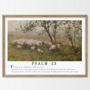 PSALM 23 Wall Art - The Lord is My Shepherd Wall Decor |  Christian Decor, Bible Verse Wall Decor - Vintage Sheep Painting with Scripture
