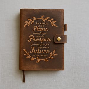 For I Know The Plans - Jeremiah 29 Bible Verse Journal | Genuine Leather Journal Notebook, Christian Journal, Graduation Gift, Faith Journal