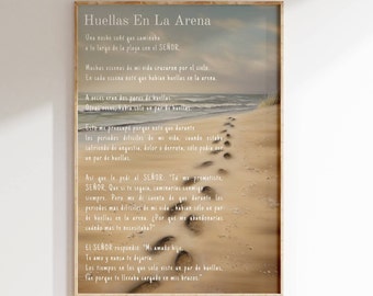 Huellas En La Arena - En Español | Spanish Version of Footprints In The Sand - Unframed Art Print