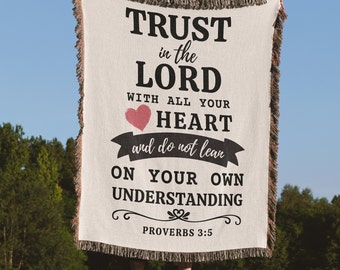 Woven Christian Blanket - Trust In The Lord With All Your Heart Proverbs 3 | Bible Verse Blanket, Religious Throw Blanket, Scripture Blanket