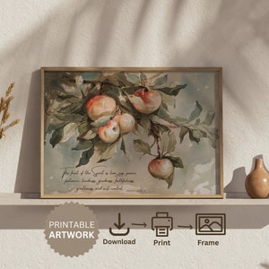 The Fruit of The Spirit - Galatians 5:22-23 | Bible Verse Wall Art Print, Vintage Apple Tree painting, Scripture Wall Decor - PRINTABLE ART