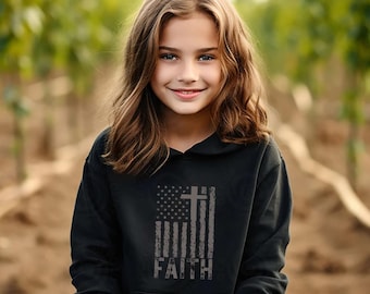 Youth Hooded Sweatshirt - USA Flag Patriotic American Hoodie | Christian Faith Hoodie, Kid hoodie, American Flag Hoodie - Kid's Youth Hoodie