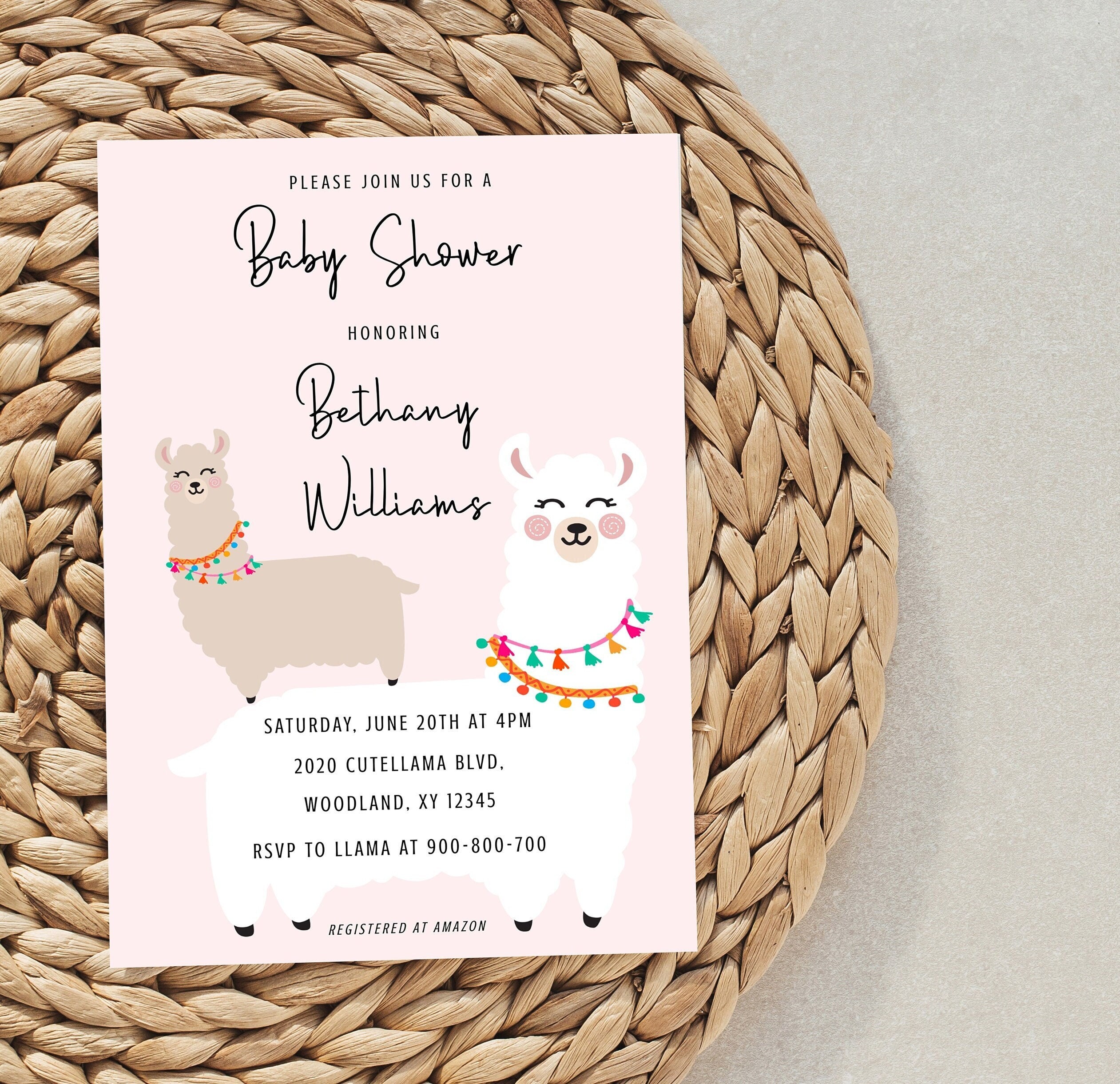 Printable Baby Shower Invitation, Cute Llama Mom and Baby, Baby Shower ...