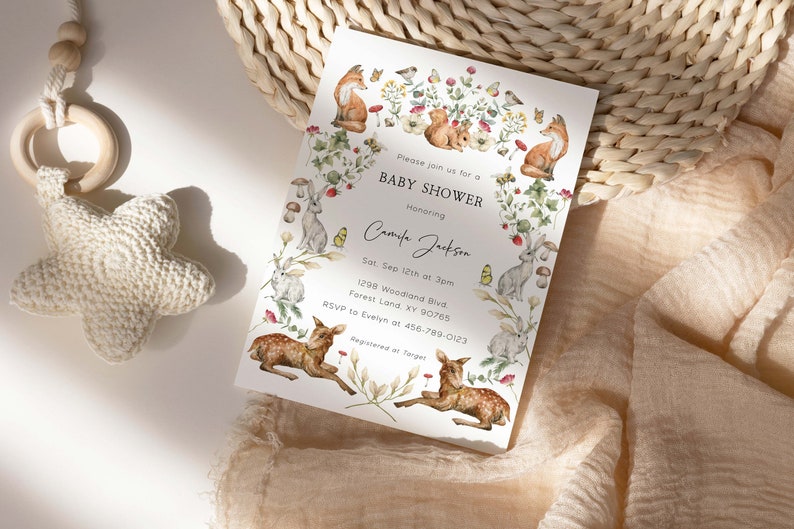 Printable Baby Shower Invitation Forest Flower and Animals - Etsy