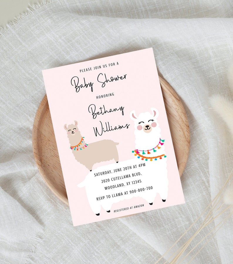 Printable Baby Shower Invitation, Cute Llama Mom and Baby, Baby Shower ...