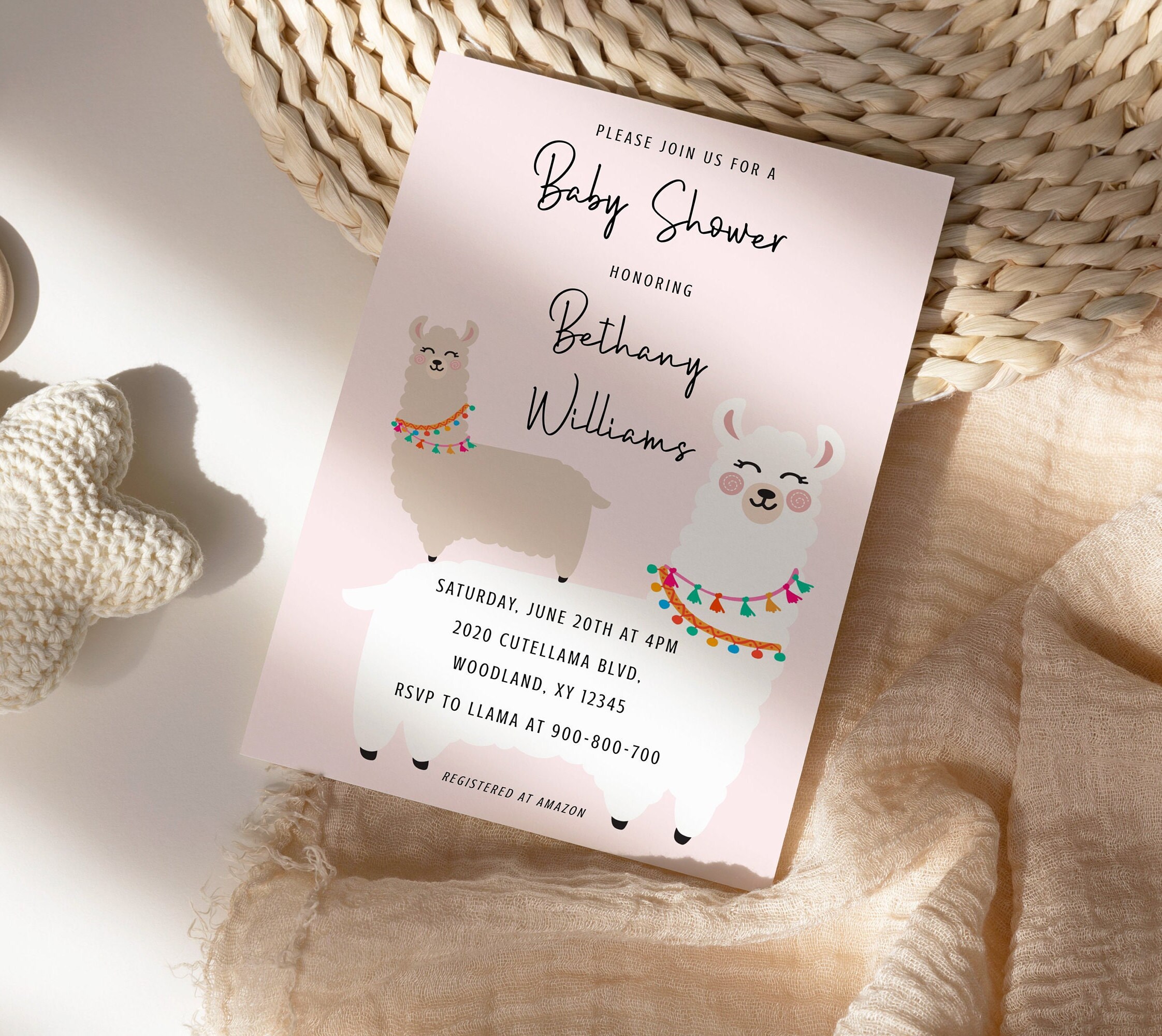 Printable Baby Shower Invitation, Cute Llama Mom and Baby, Baby Shower ...