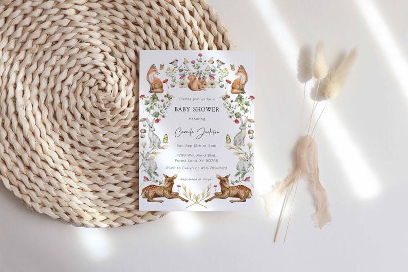 Printable Baby Shower Invitation Forest Flower and Animals - Etsy