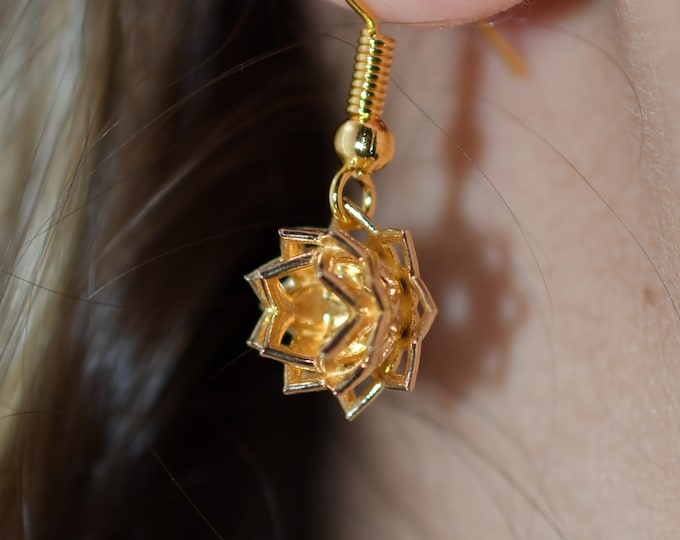 Handmade Lotus Flower Earrings | Symbolic Sacred Blossom Jewelry | Dainty Floral Earrings with Spiky Petals | Spiritual Buddhist Earrings