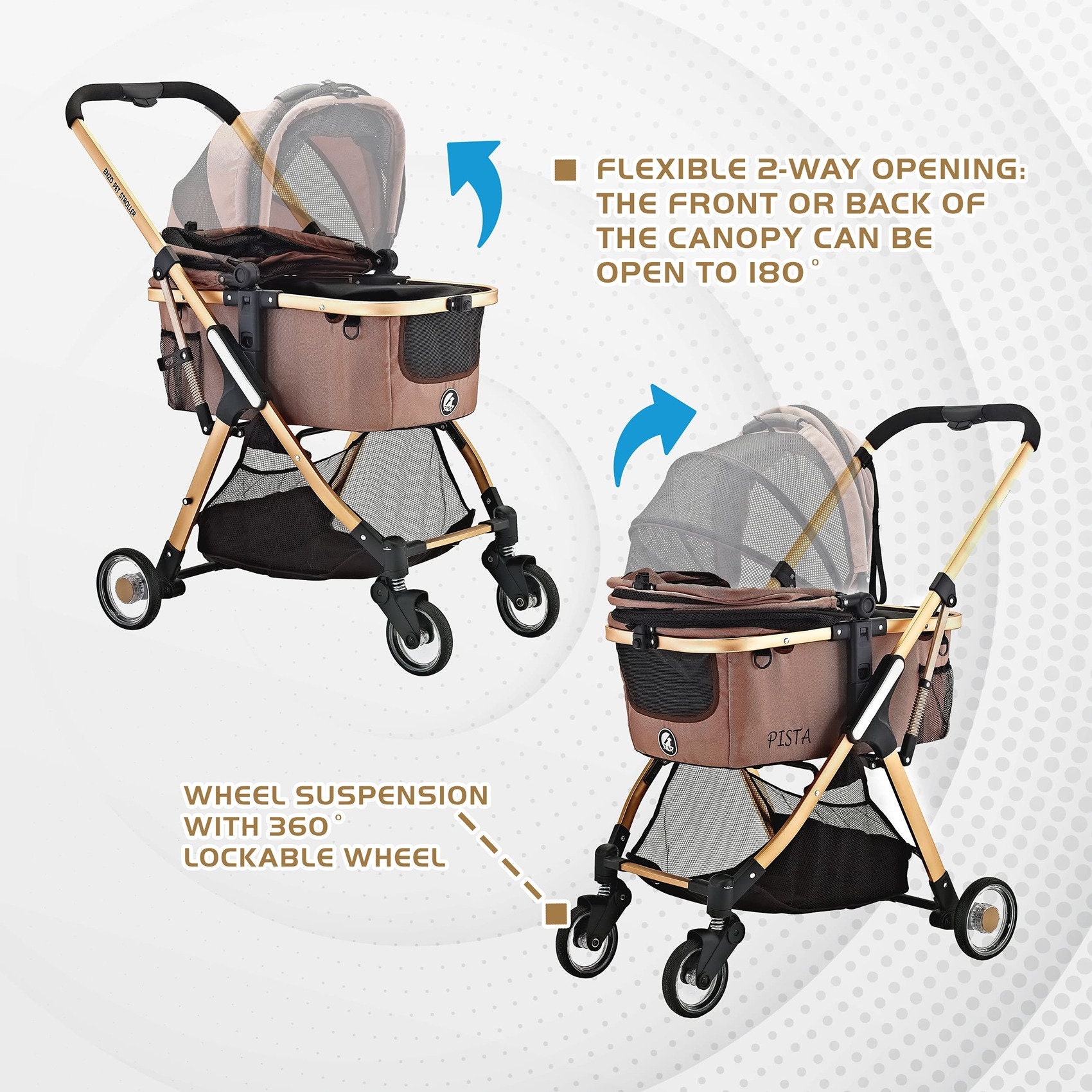 ENZO Pet Stroller Pista Super-lightweight 3-in-1 Stroller, Carrier, Car ...