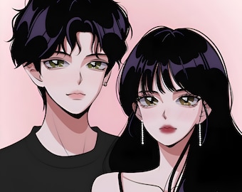 Custom Portrait, Cute Cartoon Anime Portrait, Digital Illustration Drawing, Family Couple Portrait, Personalized Gift, Anniversary Birthday