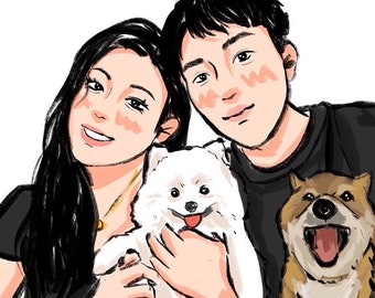 Custom Portrait, Cute Cartoon Anime Portrait, Digital Illustration Drawing, Family Couple Portrait, Personalized Gift, Anniversary Birthday