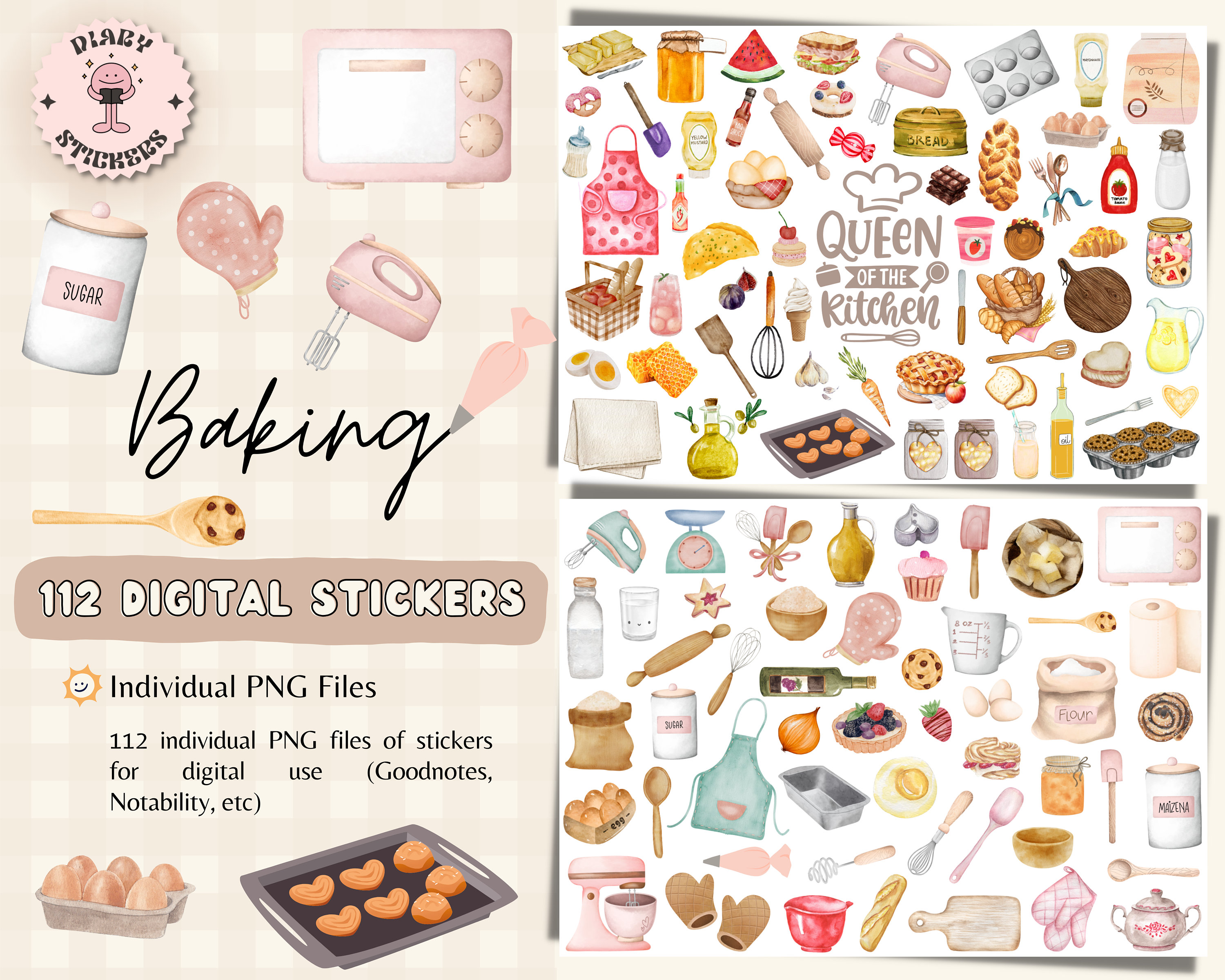 Watercolor Baking Digital Stickers: 125 PNG & Goodnotes File - Etsy