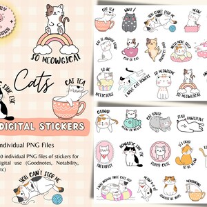 Cute Cat digitale stickers voor GoodNotes, kitten plannerstickers (PNG)