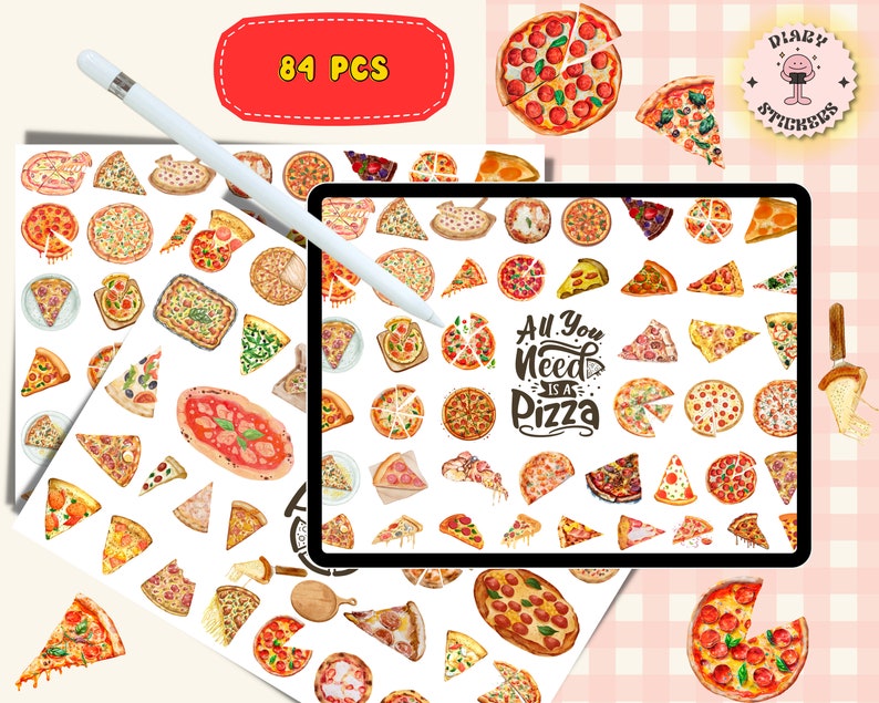 Pizza Notes Pizza Digital Stickers, Planner Scrapbooking (PNG, Goodnotes File) - Etsy