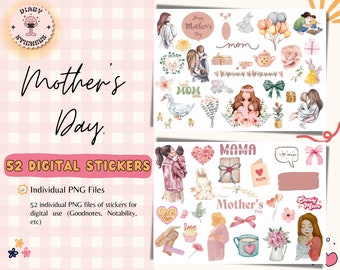 Mother's Day Digital Stickers, Mom Planner Stickers (PNG, Goodnotes File)