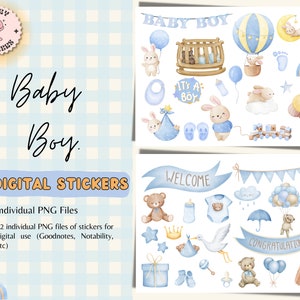 Baby Boy Digital Stickers, Digital Stickers for Planners, Baby Boy Stickers, Baby Stickers, New Baby Stickers, Its a boy