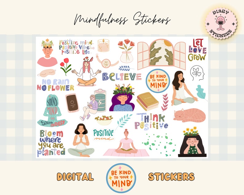 Mindfulness Digital Stickers for Goodnotes, Mental Self Care Pre ...