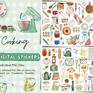 Cooking Digital Stickers for GoodNotes, Kitchen Pre-cropped Digital Planner Stickers, GoodNotes Stickers, Cooking Stickers, Baking, Food