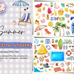 Summer Digital Stickers for Goodnotes, Summer Stickers, Season Stickers, Goodnotes Stickers, OneNote Stickers, PNG Stickers iPad, Vacation