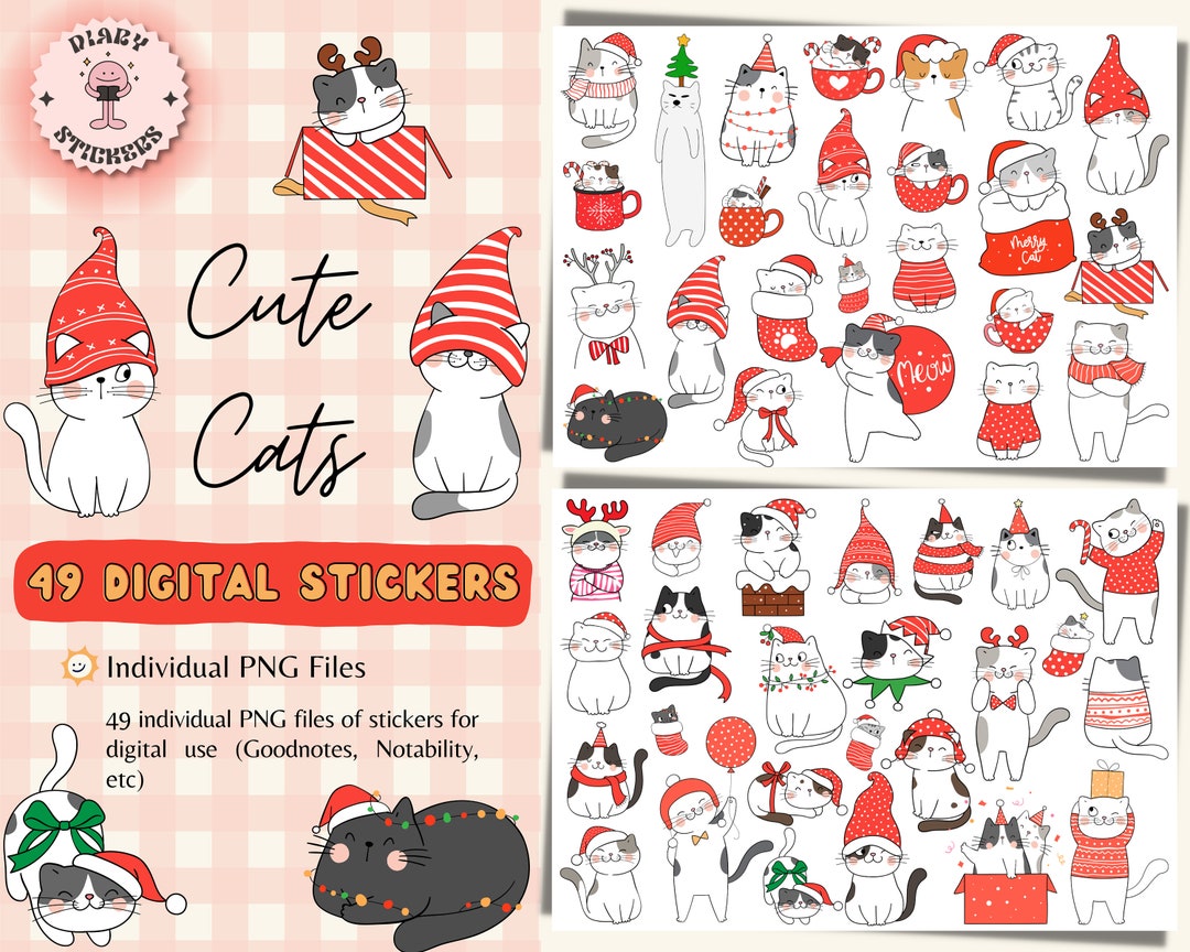Christmas Cats Digital Stickers for Goodnotes (PNG) - Etsy