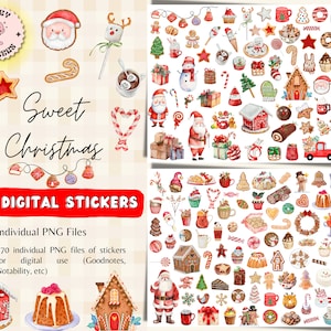 Sweet Christmas Digital Stickers, Holiday Watercolor Decorations, Goodnotes Stickers, Digital Planner Stickers, Xmas Stickers, Cozy Season