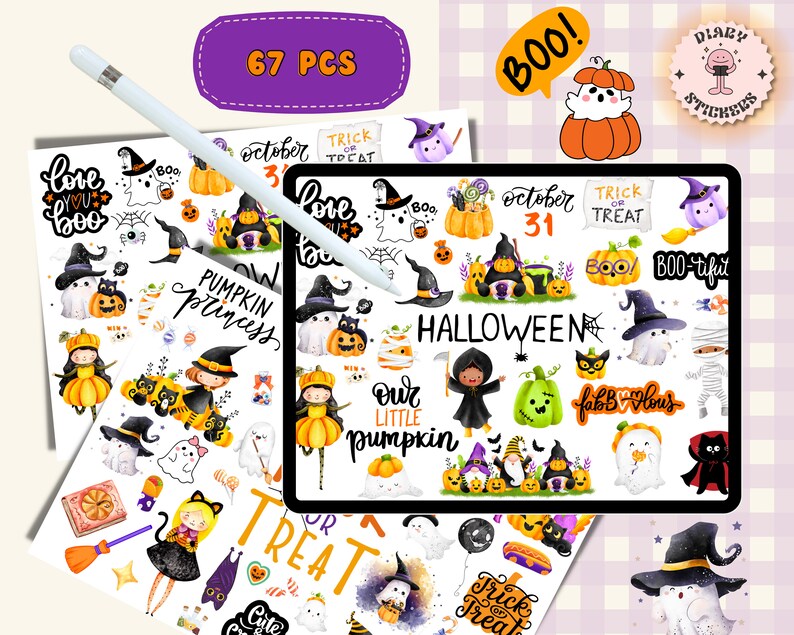 Halloween Digital Stickers for Goodnotes Planner, Halloween Precropped