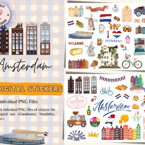 Amsterdam Digital Stickers, Digital Stickers for Planners, Watercolor Stickers, Netherlands Stickers, Travel Stickers, Netherlands print