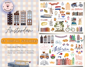 Amsterdam Digital Stickers, Digital Stickers for Planners, Watercolor Stickers, Netherlands Stickers, Travel Stickers, Netherlands print