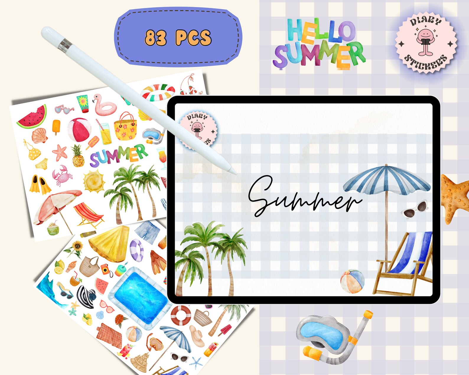 Summer Vacation Stickers, Goodnotes, Onenote, iPad (PNG, Goodnotes File ...