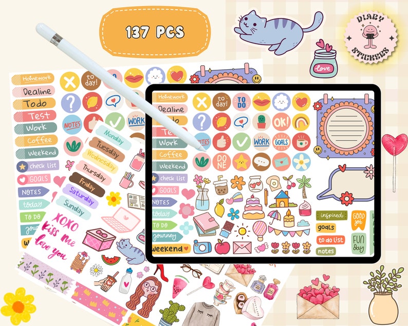 Everyday Digital Stickers for Goodnotes, Daily Life Pre-cropped Digital ...