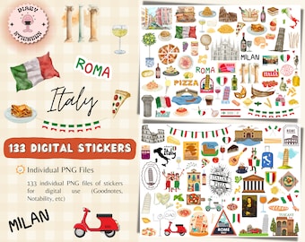 Italy Digital Stickers for GoodNotes, Italy Travel Pre-cropped Digital Planner Stickers, GoodNotes Stickers, Travel Stickers, IPad Planner