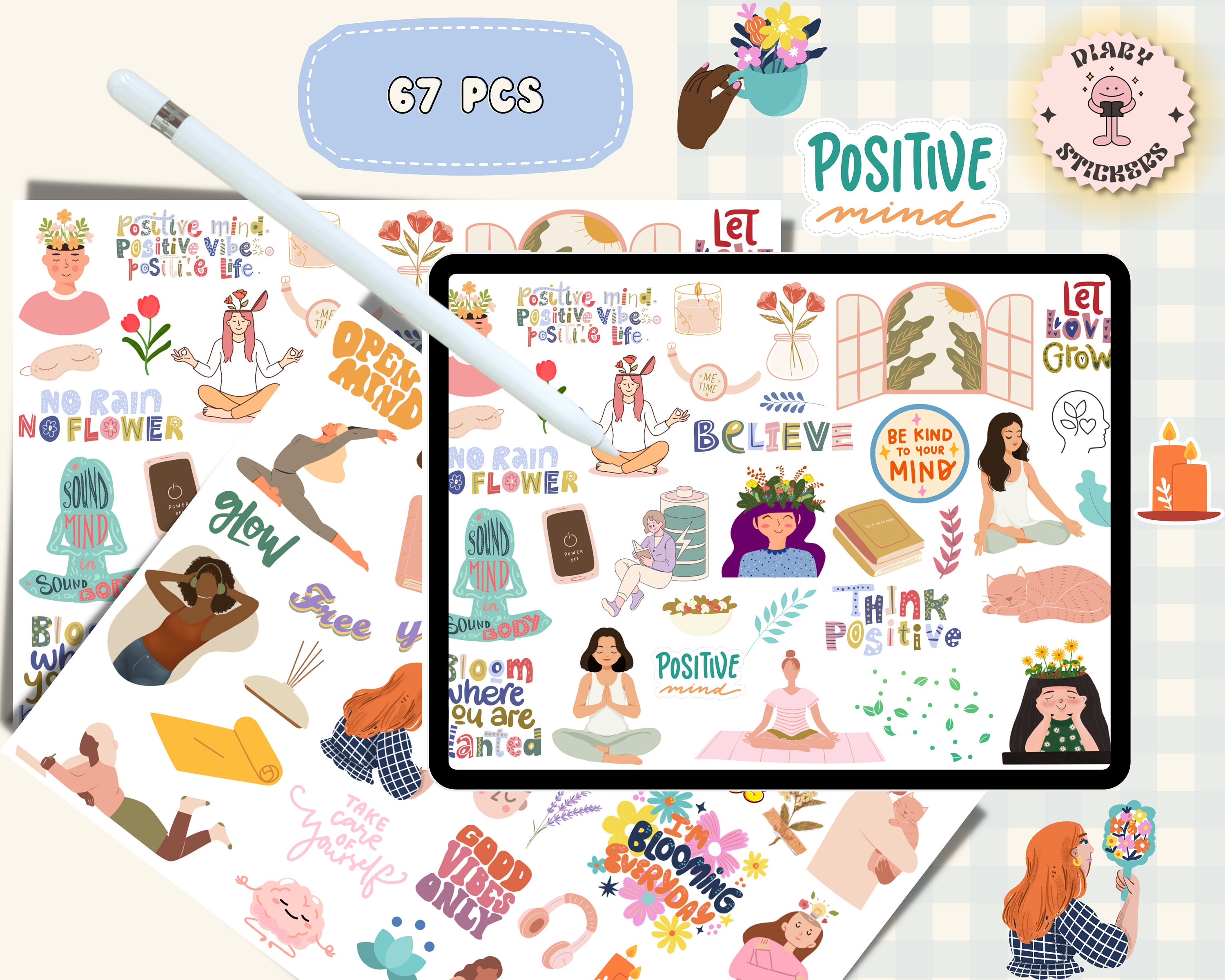 Mindfulness Digital Stickers for Goodnotes, Mental Self Care Pre ...