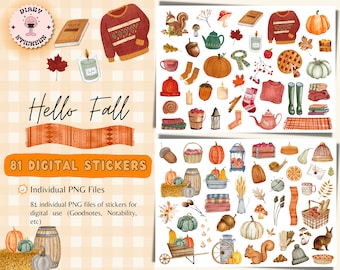Fall Digital Planner Stickers, Autumn Icons (Digital Download)