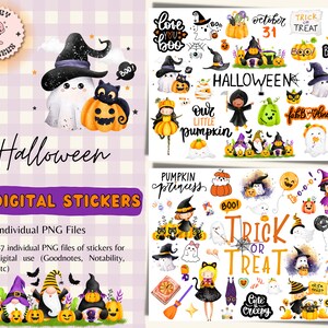 Digitale Halloween-stickers voor Goodnotes-planner, vooraf bijgesneden digitale plannerstickers Halloween, 31 oktober, Trick or Treat, Halloween